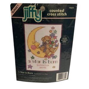 Vtg 1995 Jiffy Counted Cross Stitch Kit "A Star Is Born Baby 5"x7" Lucy Rigg New
